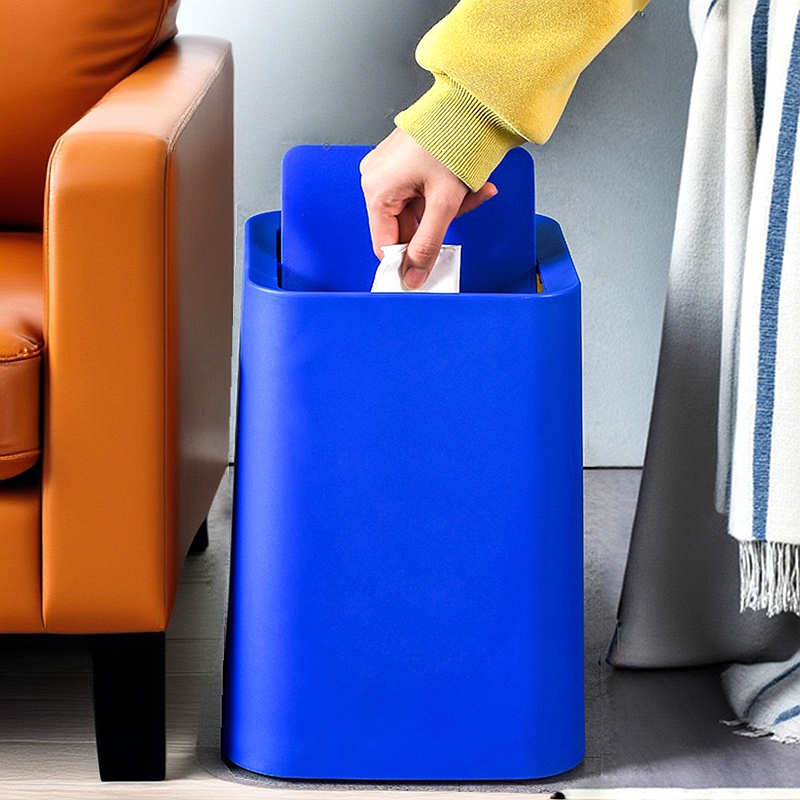 Klein Blue Trash Can for Home Use in the Living Room, Light Luxury, Modern and Simple, Office Bathroom, Contrasting Color Trash Can with Flip Lid