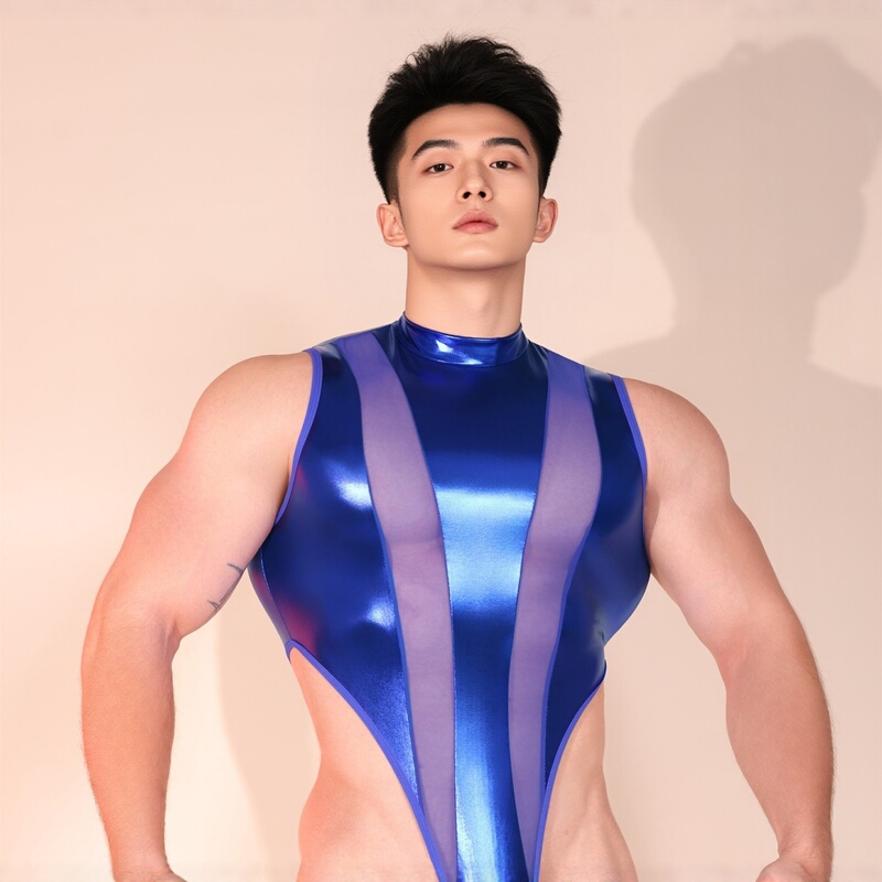 Men's Sexy See-Through Mesh Patchwork Shapewear Bodysuit, High-Elastic Tight-Fitting Nightclub Bar Performance Outfit for European and American Men Men's Sexy See-Through Mesh Patchwork Shapewear Bodysuit, High-Elastic Tight-Fitting Nightclub Bar Performance Outfit for European and American Men