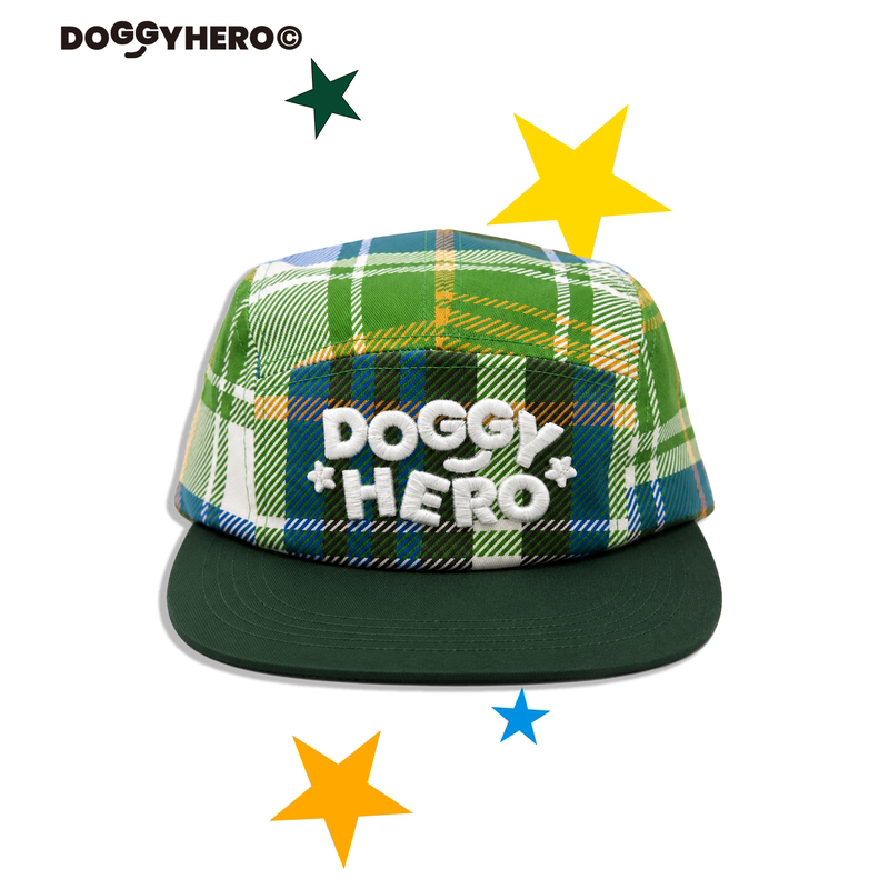 Doggyhero Retro Plaid Letter Embroidered Flat Brim Hat