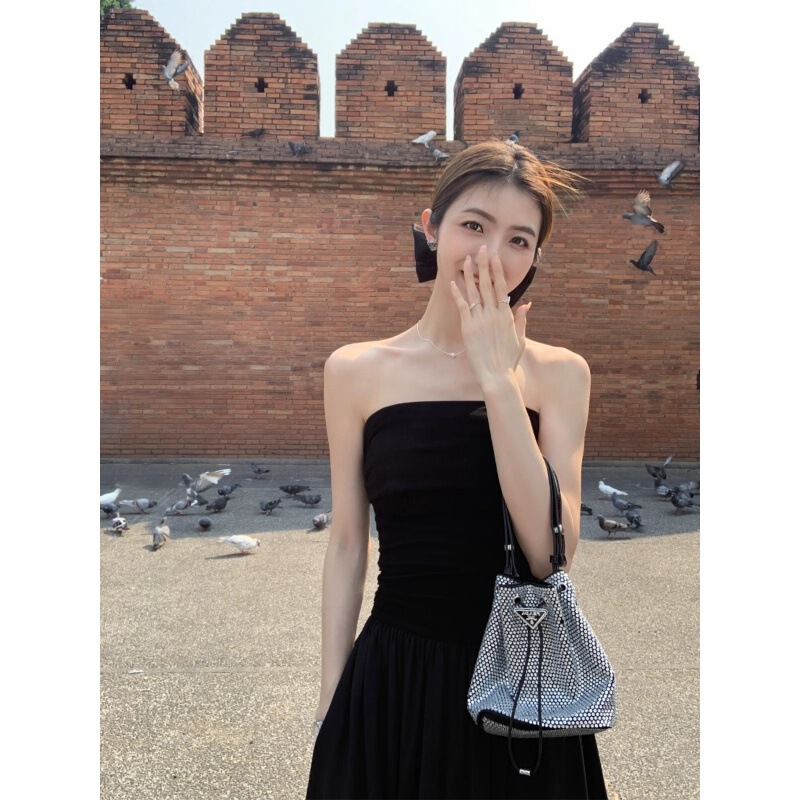 Two-Wear Black One-Shoulder Dress for Women 2025 High-End Elegant Off-Shoulder Waist Long Skirt Tube Top Skirt