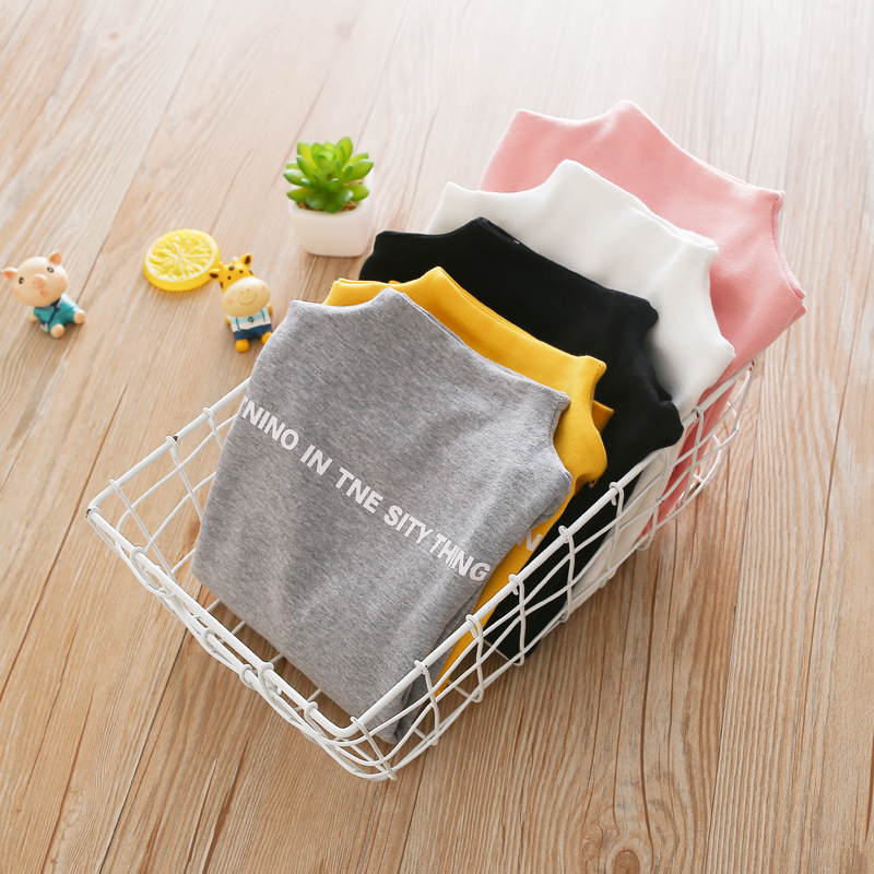 2020 trẻ em cao cổ đáy xuống baby trắng cô gái da đen mùa thu cô gái con trai dài tay nửa chiều cao T-shirt.