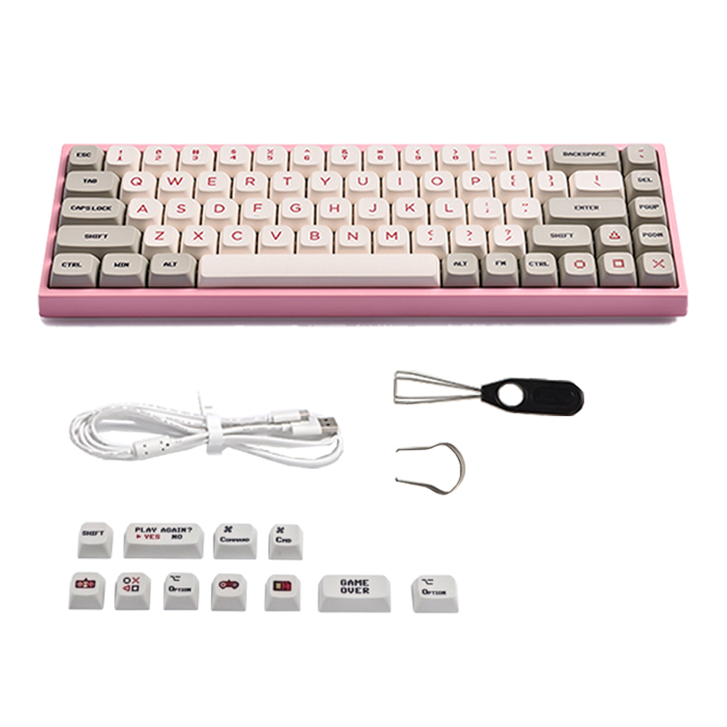 Pink Red And White Machine TTC Golden Tea Axis RGB Backlight & Bluetooth Dual ModeKeydous   NJ68 Hot plug Bluetooth RGB keyboard feeding bottle Red and white machine Key cap MAC wireless Mechanical keyboard