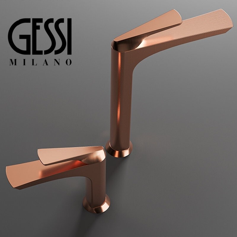 Italian Gessi All-Copper Hot and Cold Brushed Rose Gold Elevated Basin Faucet Washbasin Faucet Italian Gessi All-Copper Hot and Cold Brushed Rose Gold Elevated Basin Faucet Washbasin Faucet