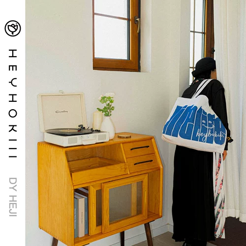 heyhokiii Оригинальный дизайнерский синий хлопковый шоппер, сумка, английский