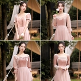Розовое бархатное платье подружки невесты, демисезонное вечернее платье, длинная юбка, коллекция 2021