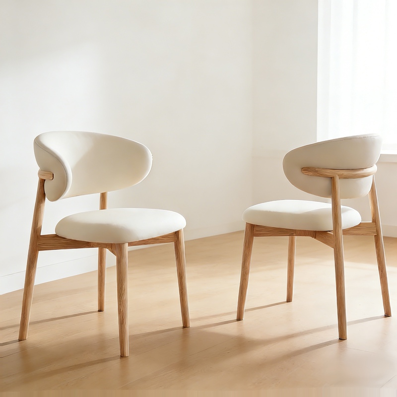 French-Style Cream-Colored Light Luxury Solid Wood Dining Chair for Home Use, Modern Minimalist Internet-Famous Designer Italian Dining Table Backrest Chair