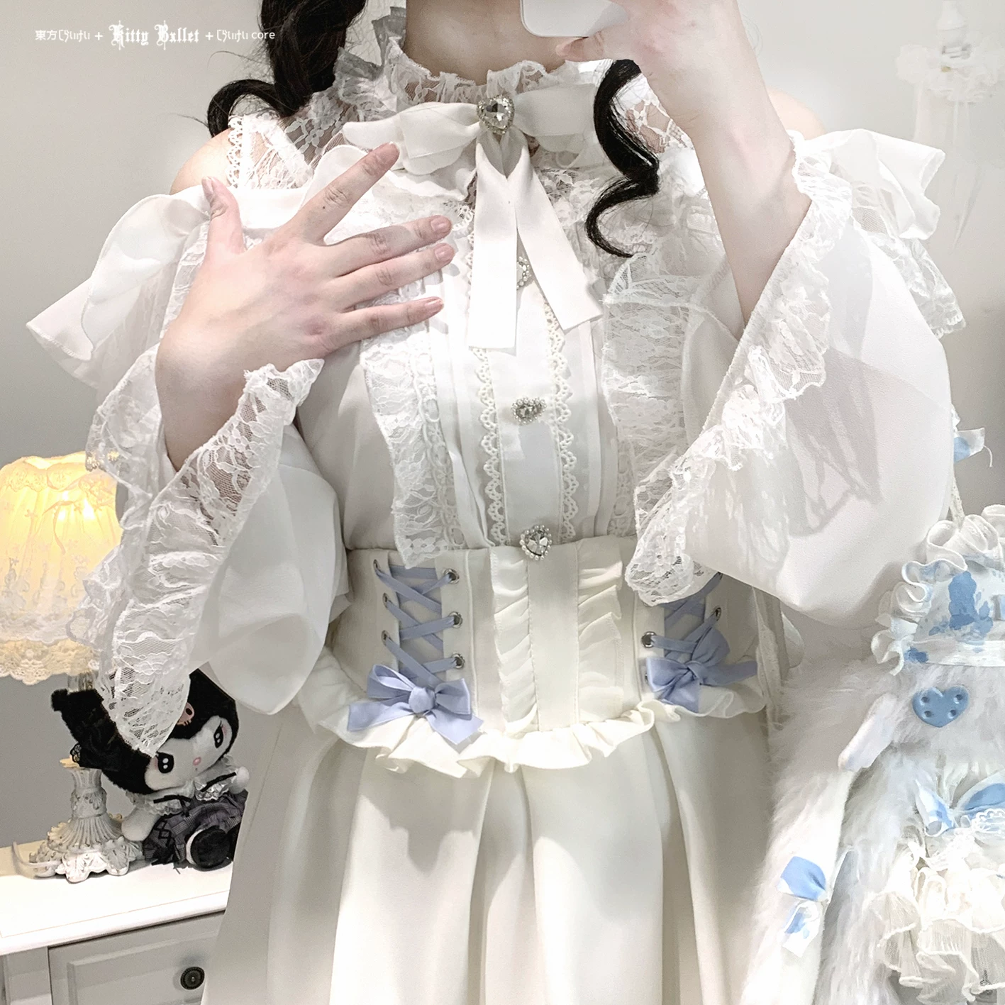 КиттиБелл Ориджинал [Love Lace/Long Sleeve] кружево полупрозрачная маленькая блуза с одним плечом