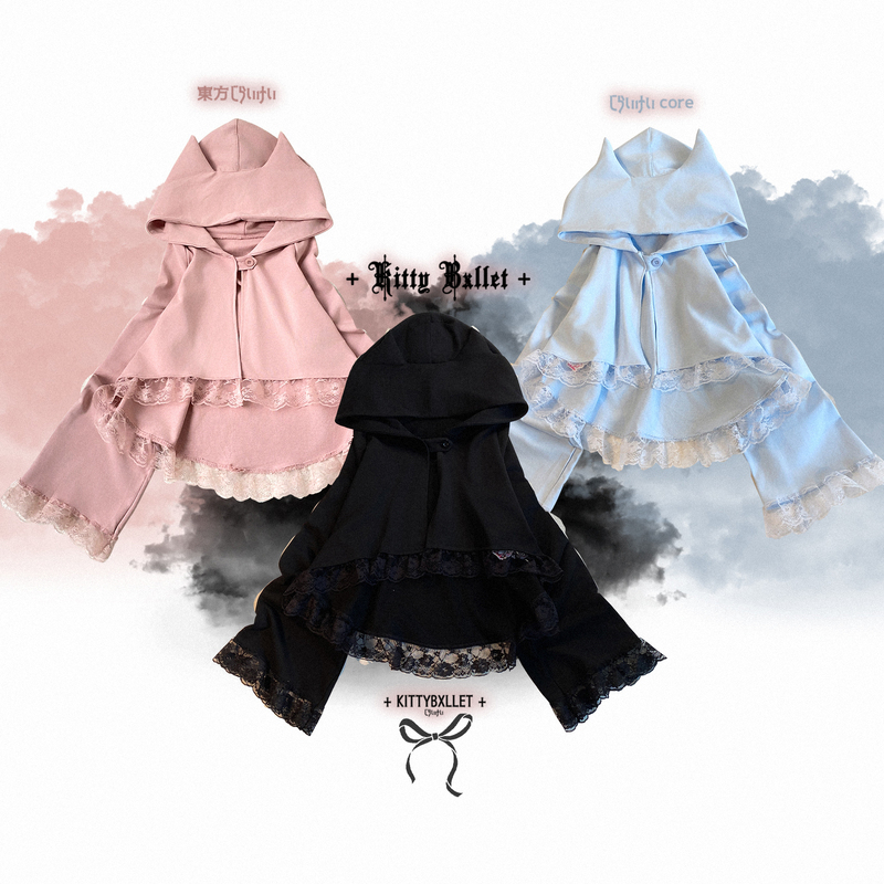 Kittybxllet Original【Rebellious Little Cat】Loose-Fitting Cat Ear Hooded Short Cape Jacket in a Japanese-Style Design