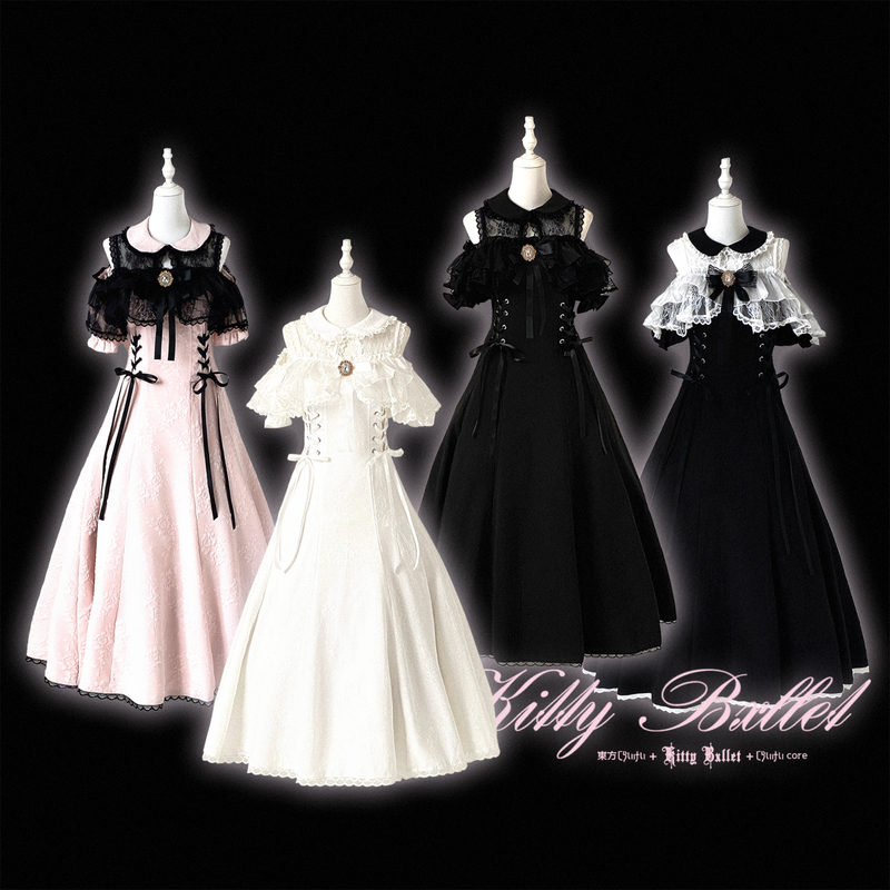 Kittybxllet Original [Gemstone Corridor/Long Style] Lace Off-Shoulder Short Sleeve Dress