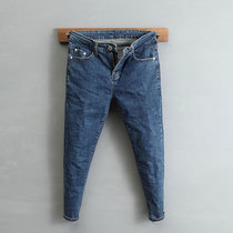 2020 autumn new blue tide brand jeans men slim small feet Korean version of the trend mens elastic nine-point pants