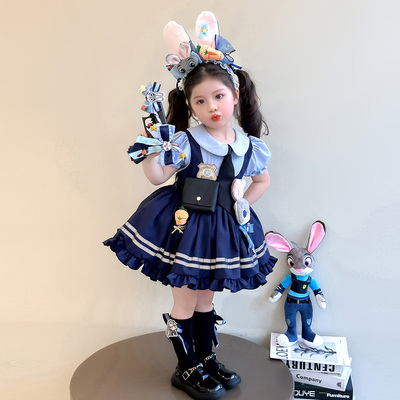 Girl Summer Clothes Dress Judy Rabbit Officer Clothes Kids Summer Lolita Baby Thin Princess Skirt — 4