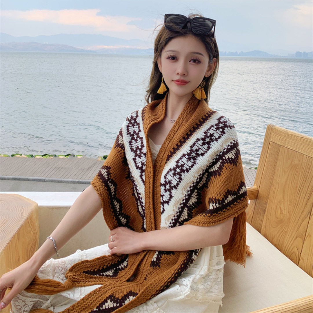 民族风云南大理洱海拍照披肩三亚海边沙滩裙旅游装饰外搭披风围巾