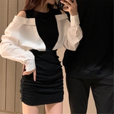 Осенняя парная одежда для влюбленных, небольшой дизайнерский комплект, платье, юбка, тренд сезона, имитация рубашки, французский стиль