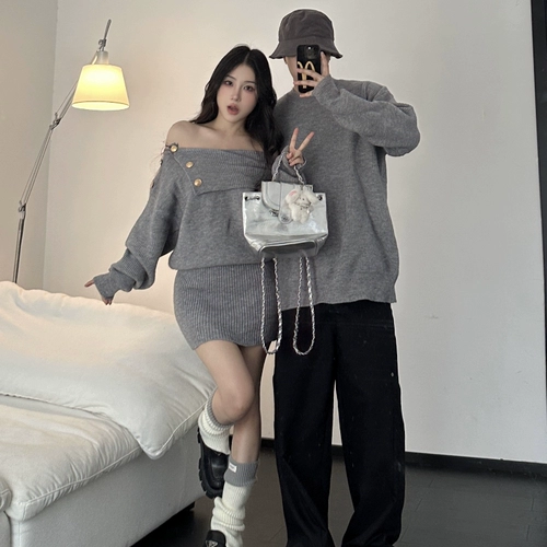 Осенняя демисезонная парная одежда для влюбленных, небольшой дизайнерский трикотажный свитер, платье, юбка, французский стиль, премиум класс, тренд сезона