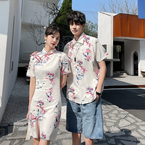 Парная одежда для влюбленных, небольшая дизайнерская летняя одежда, ципао, платье, юбка, китайский стиль, тренд сезона, светлый стиль