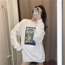 White pullover sweater womens autumn and winter 2021 new Korean version of long-sleeved printing loose and wild temperament foreign style jacket