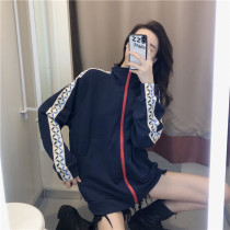 Zipper jacket womens autumn 2021 new Korean version loose printing foreign style wild retro Hong Kong flavor early autumn jacket tide