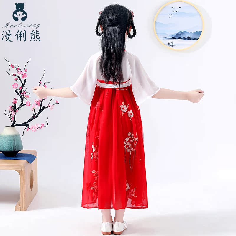 Trung Quốc chiếc váy cô gái mùa hè váy 2020 mới Trung Quốc trẻ em gió của chiếc váy cổ tích xa xưa chiếc váy màu đỏ Tang ăn mặc mỏng.