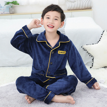 Boys pajamas autumn and winter flannel children boys home clothes long sleeves thick children coral velvet set