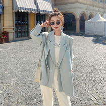 2022 Spring Autumn Clothing Ice Blue Design Sensation Little Crowdsuit Jacket Women Fake Two Korean Version Loose Temperament Little West Suit