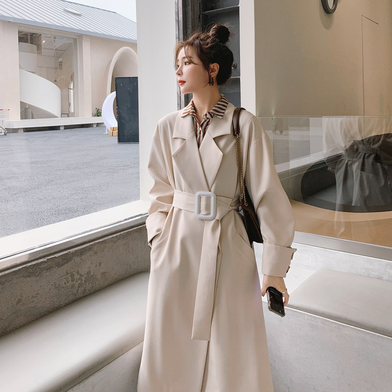 Beige Windcoat Jacket Woman Medium Long Version 2022 Early Spring New Popular Loose Law Chic Temperament Cashew