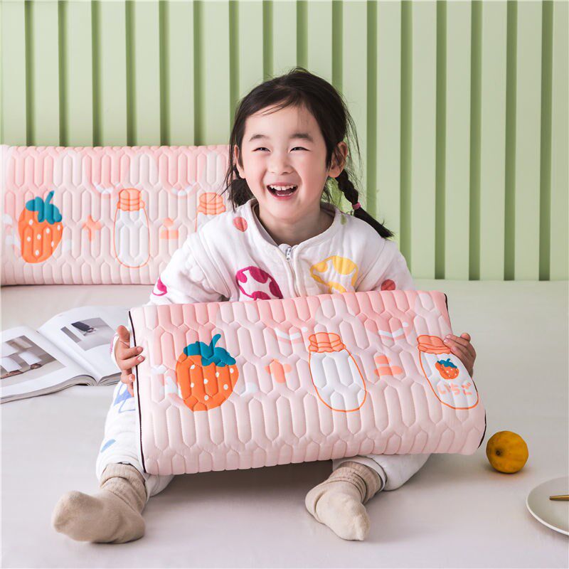Children's pillow latex pillow case can be removed and washed in summer cool ice silk neck memory cotton baby kindergarten nap pillow