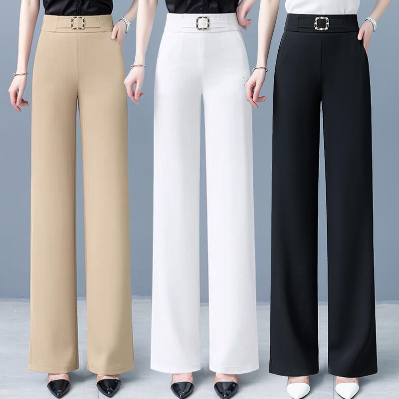 Ice Silk Drape Suit Pants for Women, Thin Casual Narrow Wide-Leg Pants, 2026 Summer High-Waisted Loose Slimming Straight-Leg Pants