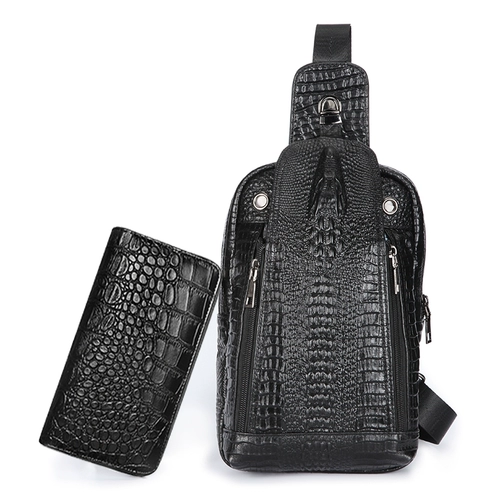 Модная нагрудная сумка, кожаная мужская сумка через плечо, из натуральной кожи, в корейском стиле, крокодиловый принт, воловья кожа