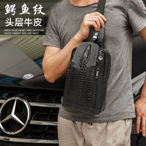Модная нагрудная сумка, кожаная мужская сумка через плечо, из натуральной кожи, в корейском стиле, крокодиловый принт, воловья кожа