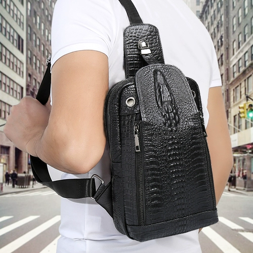 Модная нагрудная сумка, кожаная мужская сумка через плечо, из натуральной кожи, в корейском стиле, крокодиловый принт, воловья кожа