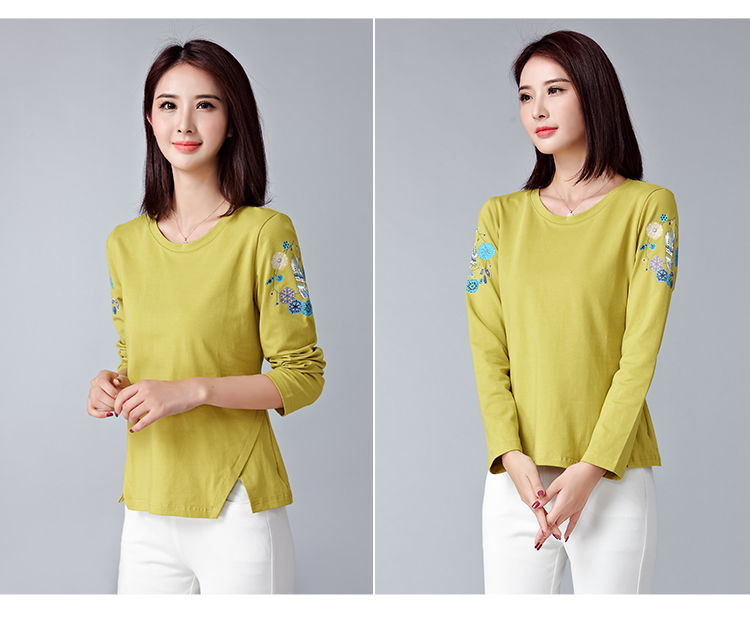 Áo thun nữ tay dài cotton 2018 mùa thu mới cho nữ trung niên áo sơ mi rộng rãi phiên bản Hàn Quốc của mẹ bầu quần áo cho mẹ