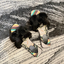 Ferret Gross Hairy H Slippers Women Good Look At Ins Superfire 2021 New Line Non-slip Flat Bottom Fur Shoes
