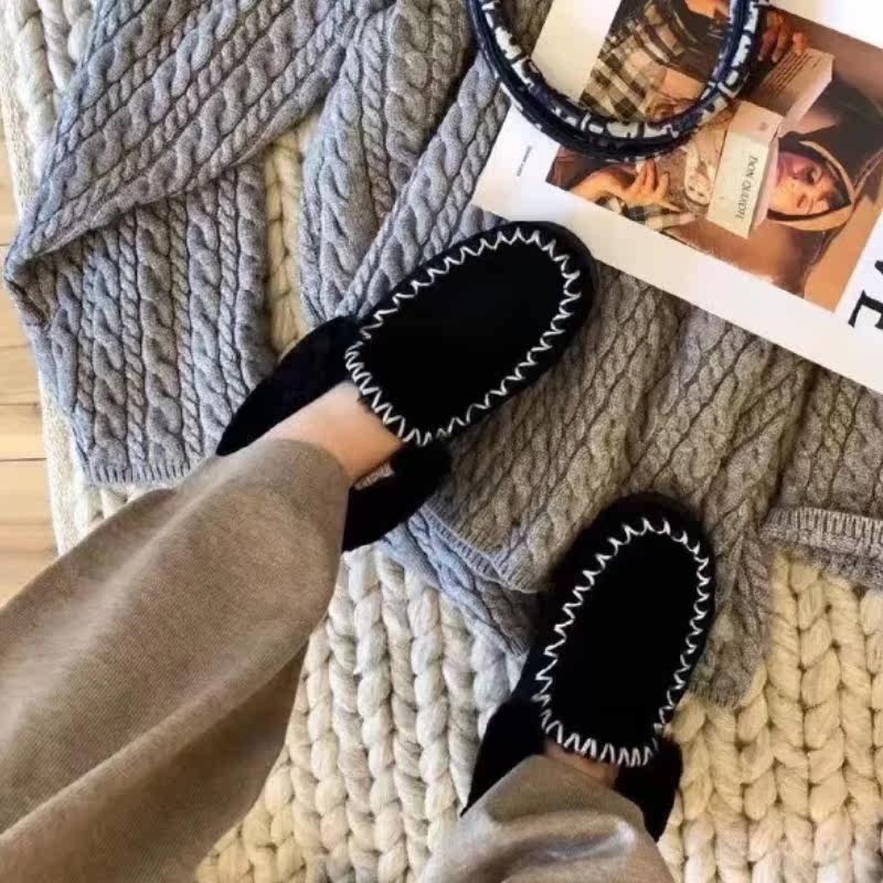 Winter thickened gross wool shoes with legs long genuine leather