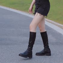 2021 new however knee-length boots woman rear zipper round head thick bottom rider boots pleated with elastic thin skinny boots woman
