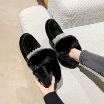 Real leather water drill snow ground boots female inner heightening upper foot slim anti-slip flat bottom plus suede rabbit hair bean shoes