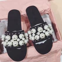 Personality small crowdsourced upper foot overlooking good to enjoy 2021 new line with pearls flat base sandals