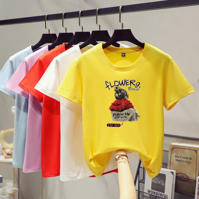 Pure cotton short-sleeved t-shirt women's summer Korean version of the top half sleeve loose summer T-shirt 2021 new base shirt women