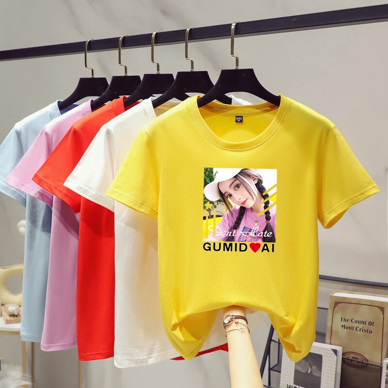 Pure cotton short-sleeved t-shirt women's summer Korean version of women's blouse printed half-sleeve loose round neck summer dress 2021 new