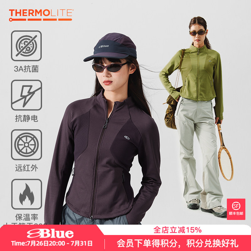 Lanqi Checkered Velvet Far-Infrared Heating Slim-Fit Stand-Up Collar Jacket for Women, Sports Elastic Antibacterial Breathable Warm Coat for Autumn