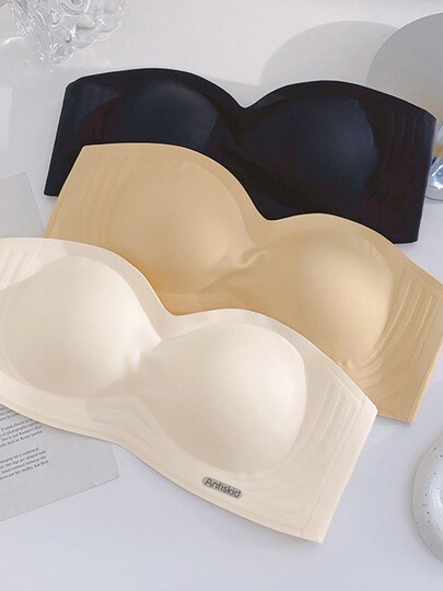 Summer Thin Underwear for Women, Strapless, Small Chest Push-Up, Bandeau Style, Seamless, Beautiful Back, Invisible, No Underwire, Cotton Padded Bra