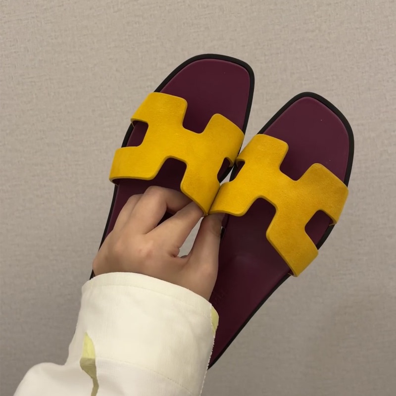 Genuine Leather Version~H-Shaped Slippers, Fashionable Color-Blocking, Versatile Flat-Soled Travel Beach Sandals, Genuine Sheepskin Slippers for Women