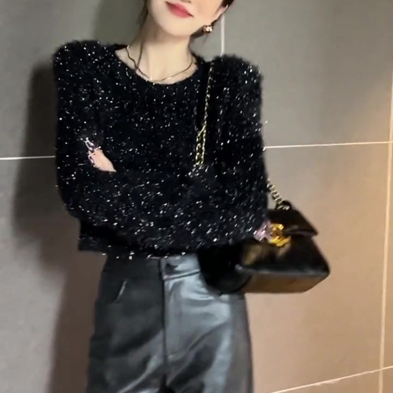 Fashionable 2025 Spring and Autum New Style Stylish Sequined Sweatshirt Casual Short Slim Long-Sleeved Top Fashionable 2025 Spring and Autum New Style Stylish Sequined Sweatshirt Casual Short Slim Long-Sleeved Top