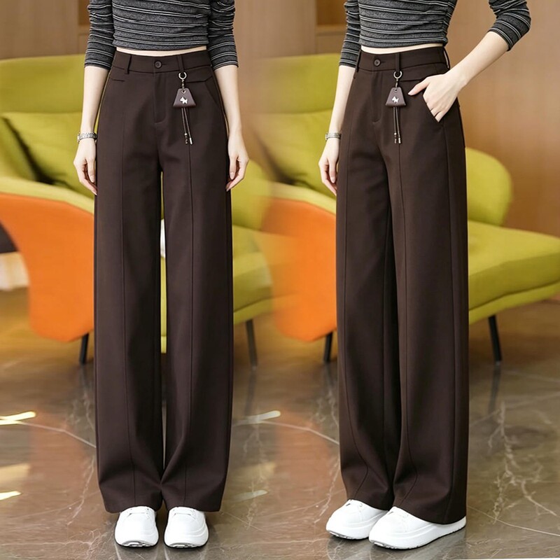 High-Waisted Wide-Leg Scimitar Pants for Women, Autumn Loose Fit, Slimming, Versatile Straight-Leg Casual Pants, Tummy Control, Women's Commuting Wide-Leg Pants