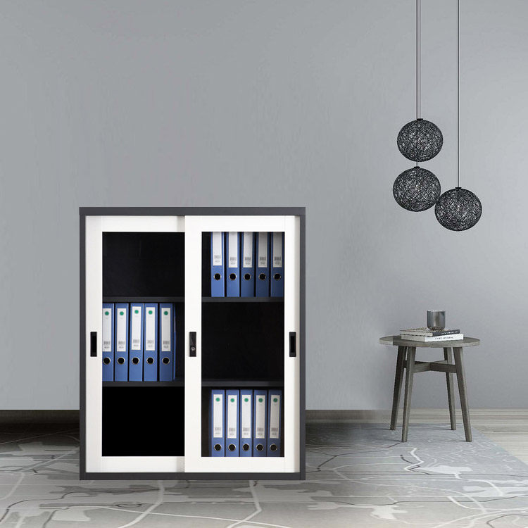 Through glass sliding door file cabinet mute slide office cabinet large file cabinet gray and white set color black and white 1090 high