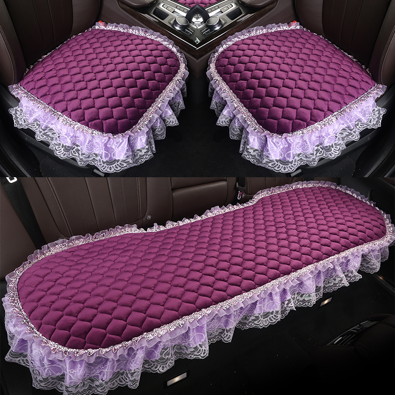 Car plush cushion lace cute lady car cushion winter thickened warm car seat cushion no backrest three sets