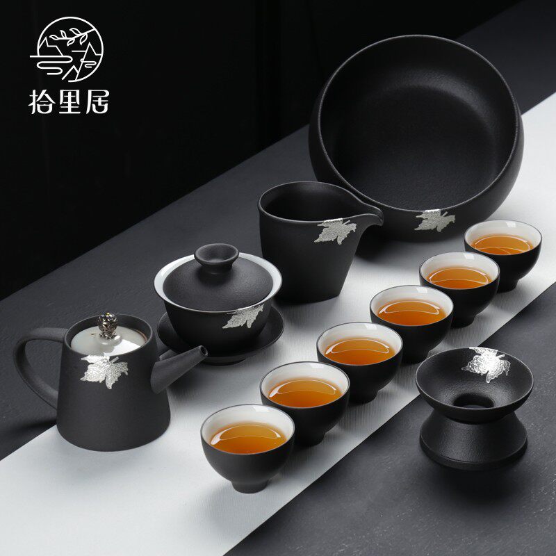 ten Livable Tea Set Group Home Minimalist Modern Living Room Office Full Set Black Ceramic Teapot Tea Cup Tea Bowl