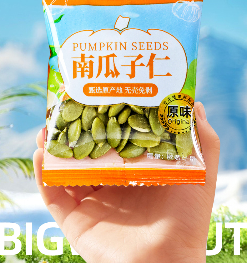 Семена дыни 新货熟南瓜子仁500g原味零食批发无壳南瓜籽仁炒货干果坚果仁烘焙 Mountain flavored things