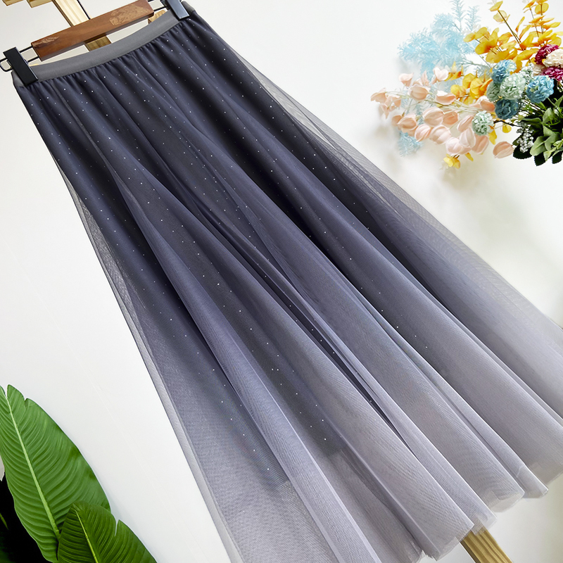 Starry Sky Gradient Mesh Skirt for Women 2026 New Spring and Summer Half Skirt Large Flared Tutu Skirt Half-Length Skirt Umbrella Skirt