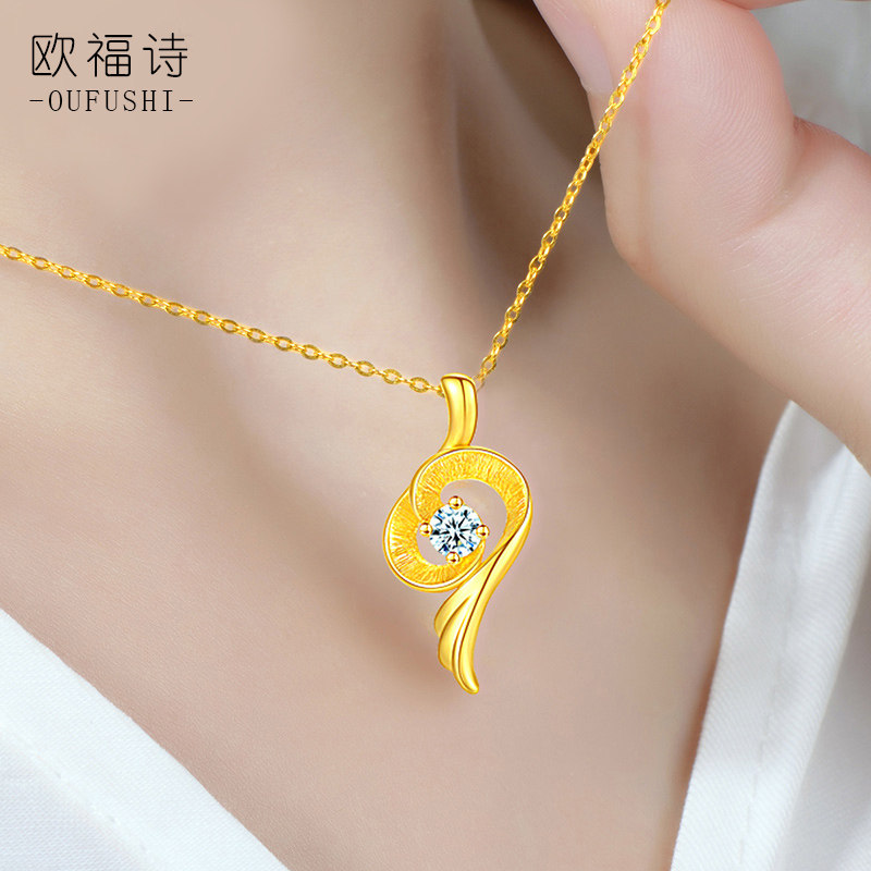 999 Gold Necklace Female 24K Pure Gold Pendant New Clavicle Chain Short Pure Gold Birthday Gift for Girlfriend