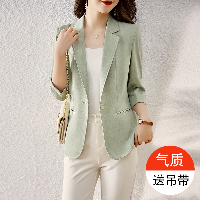 Green Casual Blazer for Women, 2026 Summer New Thin Top, High-End and Elegant, This Year's Popular Small Suit